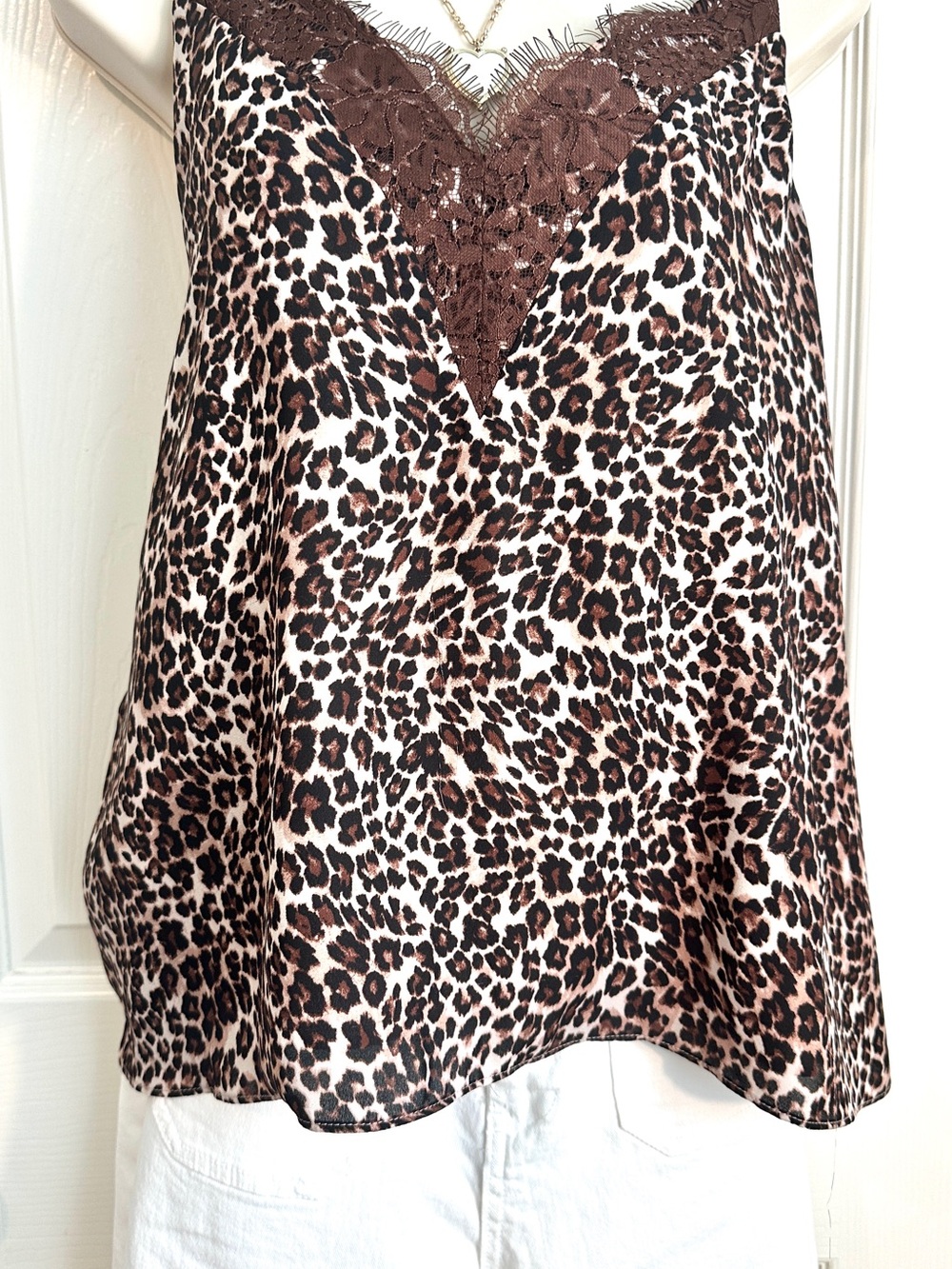 Melrose and Market Leopard Print Lace-Trim Cami in Brown and Black
